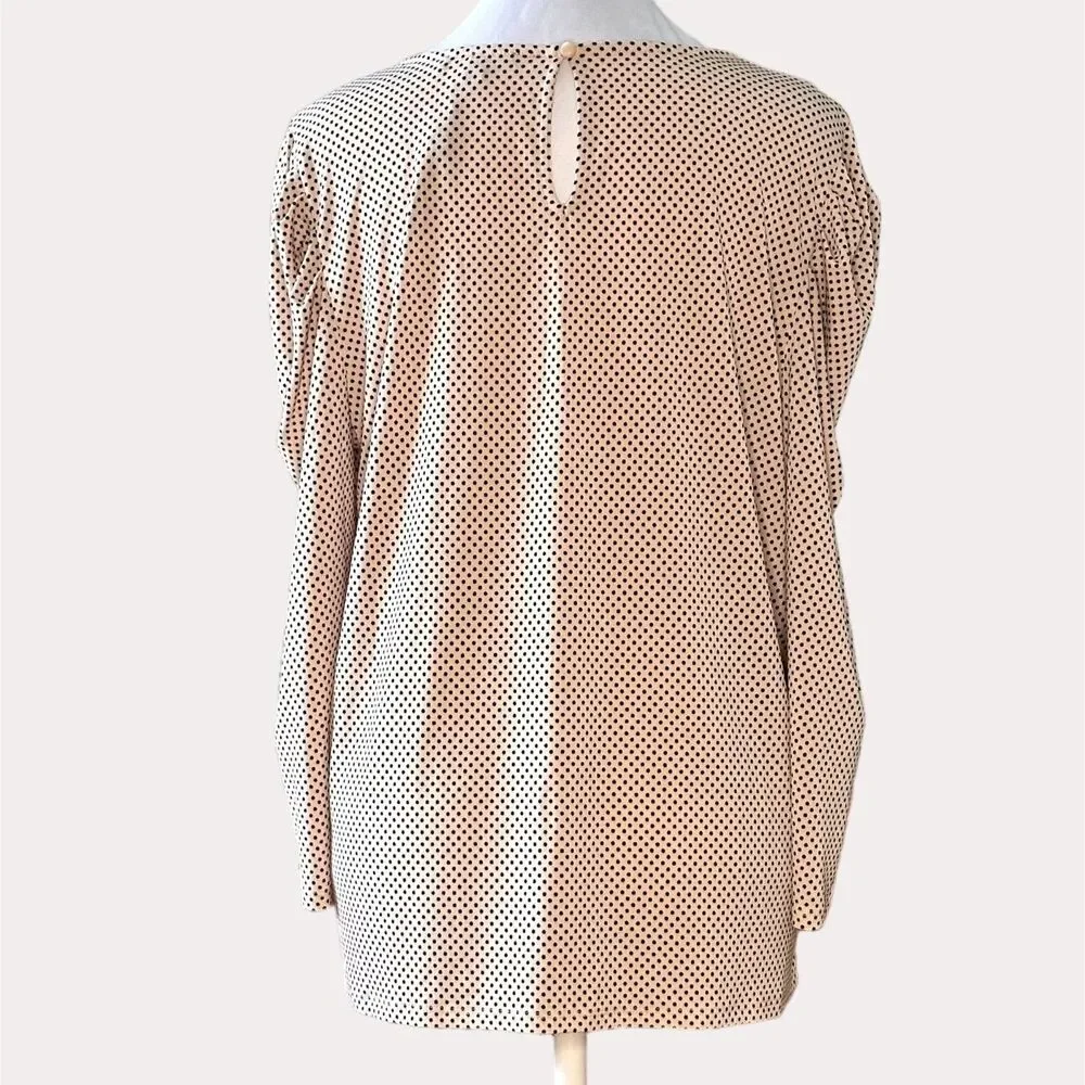 Adrianna Papell Slinky Knit Puff Sleeve Blouse Top Polka Dot Peach M NWOT